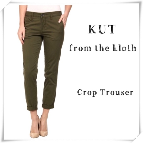 KUT from the kloth Crop Trouser Pants In Dark Olive Green Size 18 - Picture 1 of 8